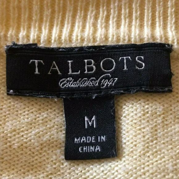 Talbots Argyle Cardigan Sweater Medium, Yellow/Gray Pattern - Picture 6 of 7